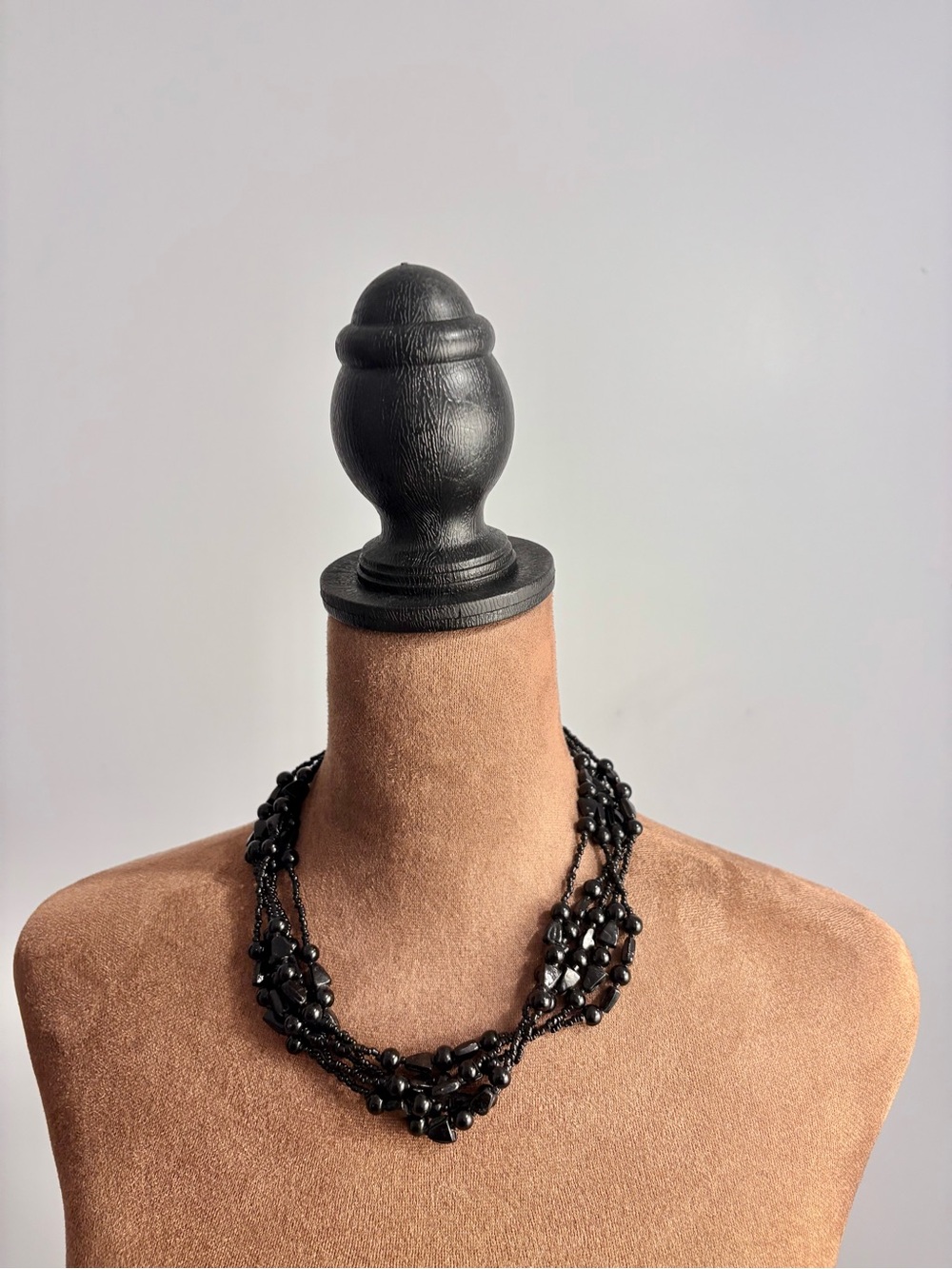Elegant Black Multi-Strand Beaded Statement Necklace